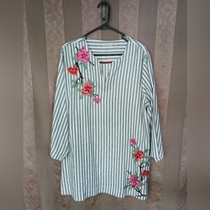 ⚡️Soft Surroundings Women's Top Striped Embroidered Tunic